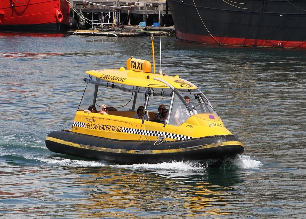 A yellow water taxi